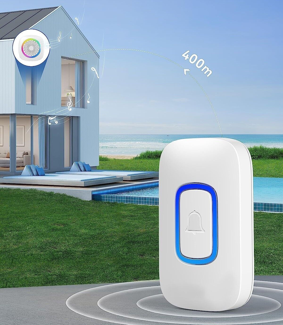 2 CAMPANELLI SENZA FILI WIRELESS 2 ricevitori luce RGB 60 melodie RL-2R3995