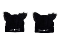 2 Cappelli Donna Pon Pon Invernali Orecchie da Gatto Berretti Lana Beanie Lavorati a Maglia Cappellini Caldi Elastico per Sport All'Aria Aperta Corsa Sci Pattinaggio