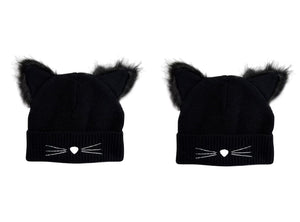 2 Cappelli Donna Pon Pon Invernali Orecchie da Gatto Berretti Lana Beanie Lavorati a Maglia Cappellini Caldi Elastico per Sport All'Aria Aperta Corsa Sci Pattinaggio