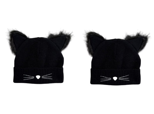 2 Cappelli Donna Pon Pon Invernali Orecchie da Gatto Berretti Lana Beanie Lavorati a Maglia Cappellini Caldi Elastico per Sport All'Aria Aperta Corsa Sci Pattinaggio