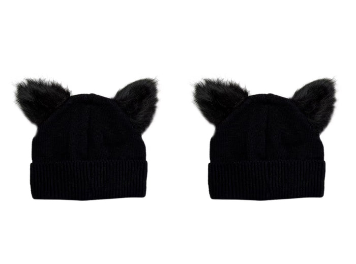 2 Cappelli Donna Pon Pon Invernali Orecchie da Gatto Berretti Lana Beanie Lavorati a Maglia Cappellini Caldi Elastico per Sport All'Aria Aperta Corsa Sci Pattinaggio