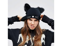 2 Cappelli Donna Pon Pon Invernali Orecchie da Gatto Berretti Lana Beanie Lavorati a Maglia Cappellini Caldi Elastico per Sport All'Aria Aperta Corsa Sci Pattinaggio