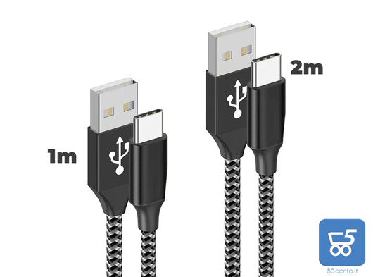 2 Cavi USB USB tipe C (1 metro + 2 metri) Fast Charge per Smartphone PC Tablet