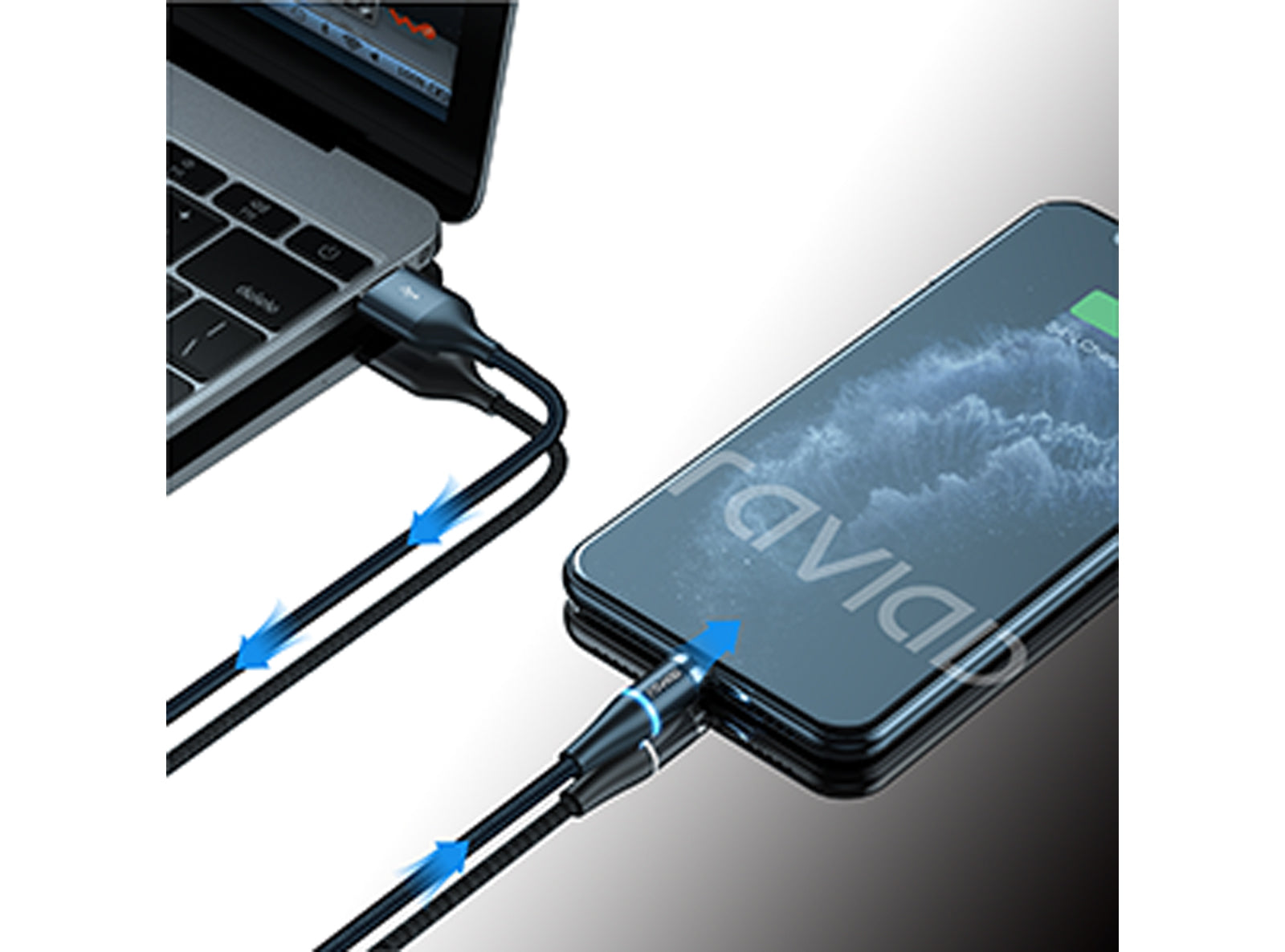 2 Cavi di Ricarica Magnetico Type-C RAVIAD USB Intrecciato in Nylon Caricabatterie Rapido 3A 2 m