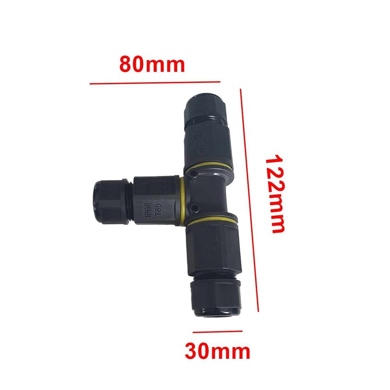 2 Connettori Veloce IP68 Forma T 3 Posti per Cavo Elettrico 6 12mm 125x80x30mm
