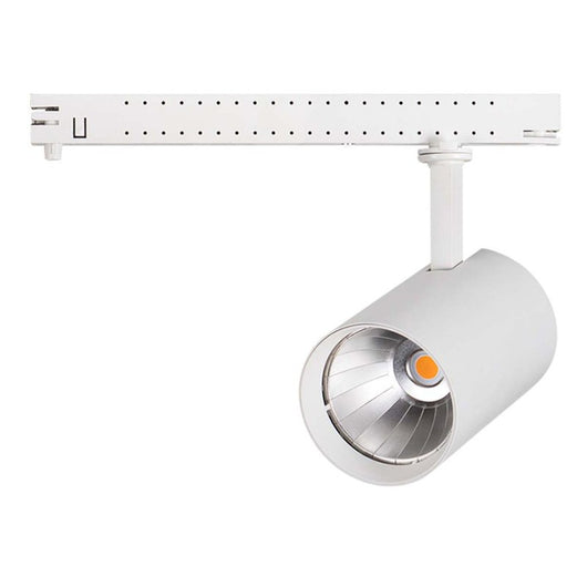 2 Kit Fari LED Binario Trifase 30W 4000LM, Corpo Bianco Luce 3000K, CRI>90 UGR<19 Angolo 120°, D85X128mm, Driver Alimentatore a Scomparsa Lunga 289mm CB58130WC