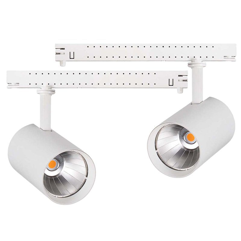 2 Kit Fari LED Binario Trifase 30W 4000LM, Corpo Bianco Luce 4000K, CRI>90 UGR<19 Angolo 120°, D85X128mm, Driver Alimentatore a Scomparsa Lunga 289mm CB58130WN
