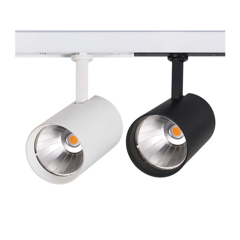 2 Kit Fari LED Binario Trifase 30W 4000LM, Corpo Bianco Luce 4000K, CRI>90 UGR<19 Angolo 120°, D85X128mm, Driver Alimentatore a Scomparsa Lunga 289mm CB58130WN