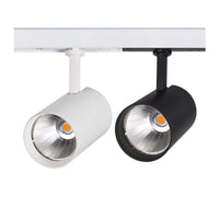 2 Kit Fari LED Binario Trifase 30W 4000LM, Corpo Bianco Luce 4000K, CRI>90 UGR<19 Angolo 120°, D85X128mm, Driver Alimentatore a Scomparsa Lunga 289mm CB58130WN