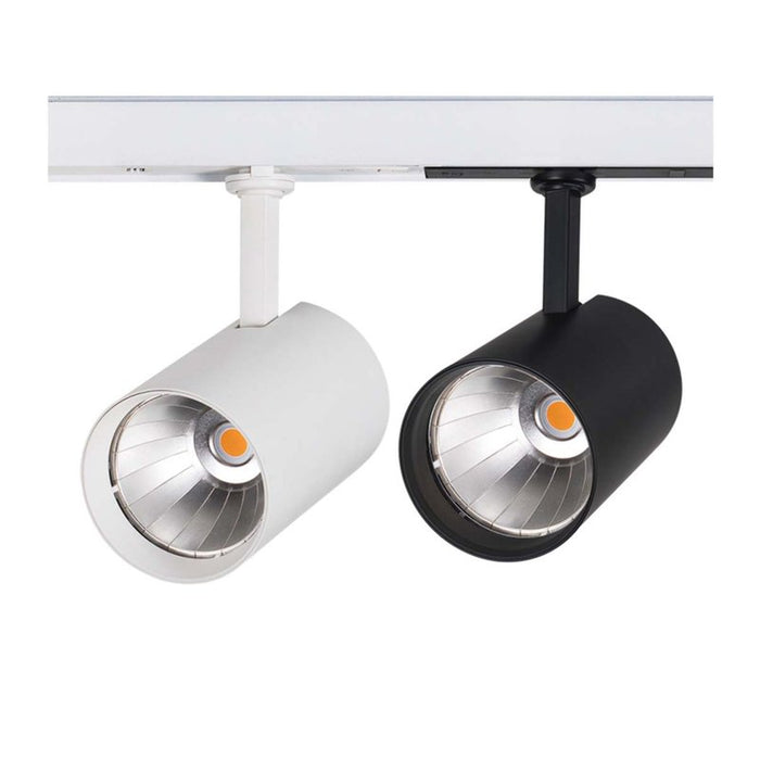 2 Kit Fari LED Binario Trifase 30W 4000LM, Corpo Bianco Luce 4000K, CRI>90 UGR<19 Angolo 120°, D85X128mm, Driver Alimentatore a Scomparsa Lunga 289mm CB58130WN