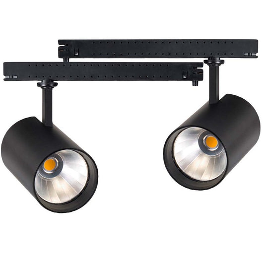 2 Kit Fari LED Binario Trifase 30W 4000LM, Corpo Nero Luce 3000K, CRI>90 UGR<19 Angolo 120°, D85X128mm, Driver Alimentatore a Scomparsa Lunga 289mm CB58130BC