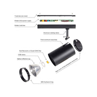 2 Kit Fari LED Binario Trifase 30W 4000LM, Corpo Nero Luce 3000K, CRI>90 UGR<19 Angolo 120°, D85X128mm, Driver Alimentatore a Scomparsa Lunga 289mm CB58130BC