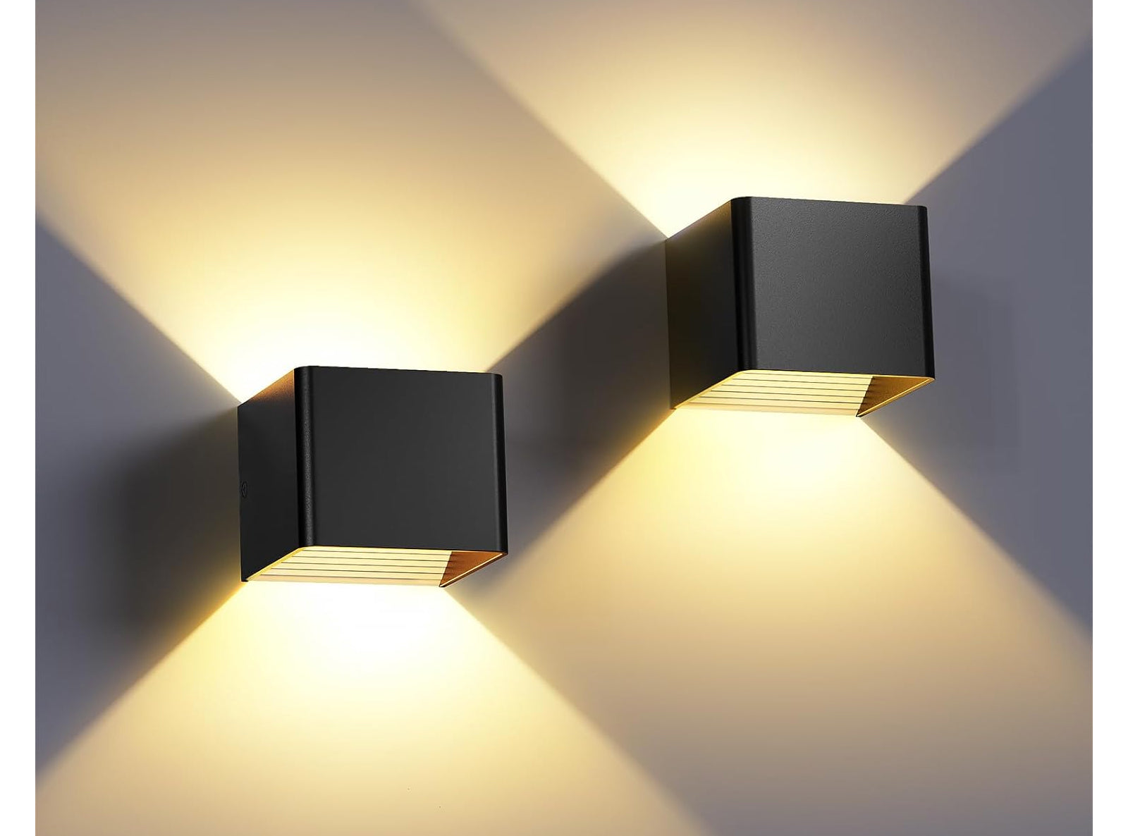 2 LED da Parete 7W HANDSONIC con Luce Calda 3000K Illuminazione per Interni Soggiorno Camera Corridoio Scale Nero