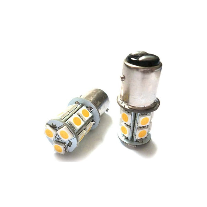 2 Lampade LED Barca BAY15D Bianco Caldo 12V 24V 3W No Polarità 13 SMD 5050 G18,5