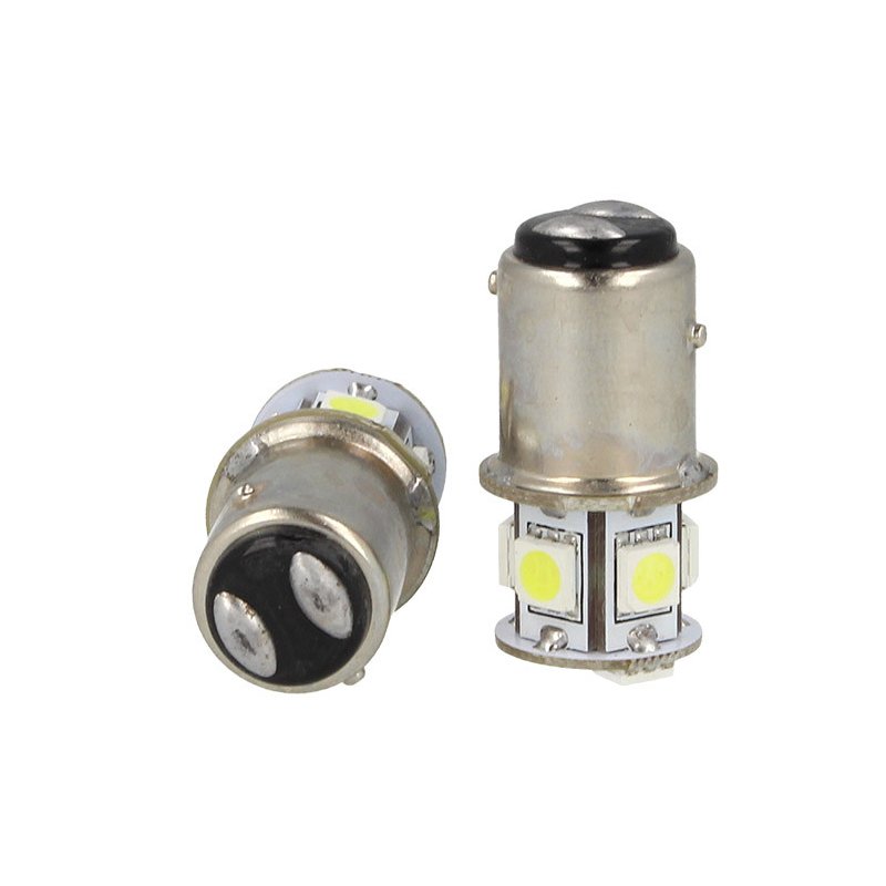 2 Lampade LED Barca BAY15D Bianco Freddo 12V 24V 2W No Polarità 7 SMD 5050 G18,5