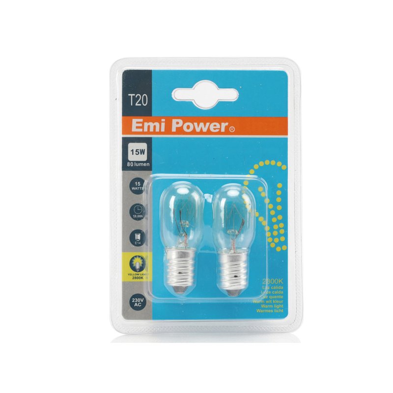 2 Lampadine Frigorifero Lampadina E14 15W 230V 80LM 2800K Vetro Trasparente