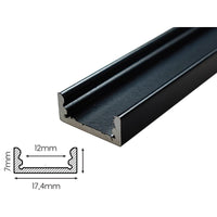 2 Metri Profilo Barra Alluminio Anodizzato Standard 17,4X7mm Colore Nero Interno 12mm