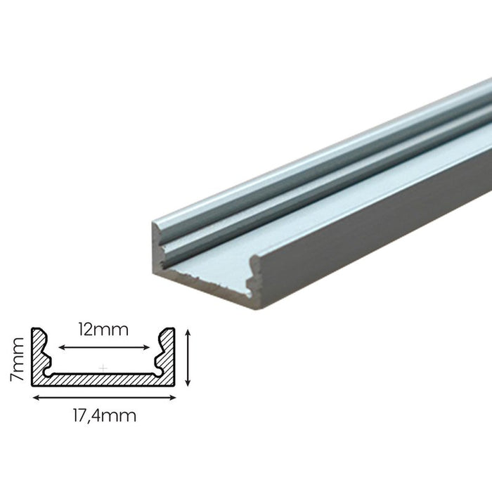 2 Metri Profilo Alluminio Anodizzato Standard 17,4x7mm Bianco Interno 12mm