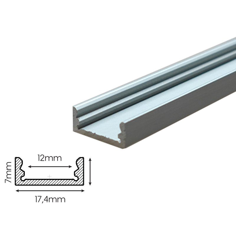 2 Metri Profilo Alluminio Anodizzato Standard 17,4x7mm Bianco Interno 12mm