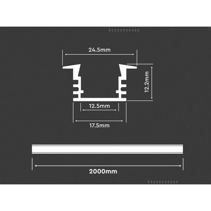 2 Metri Profilo Alluminio da Incasso Alto e Profondo Bianco 24x15,3mm Interno 13mm