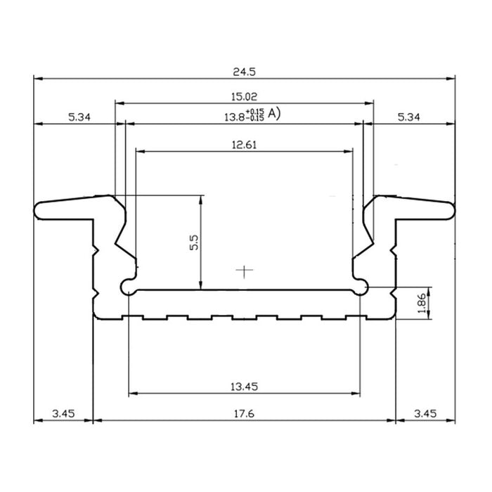 2 Metri Profilo Barra Alluminio Da Incasso Colore Bianco 24,5X7mm Interno 12mm