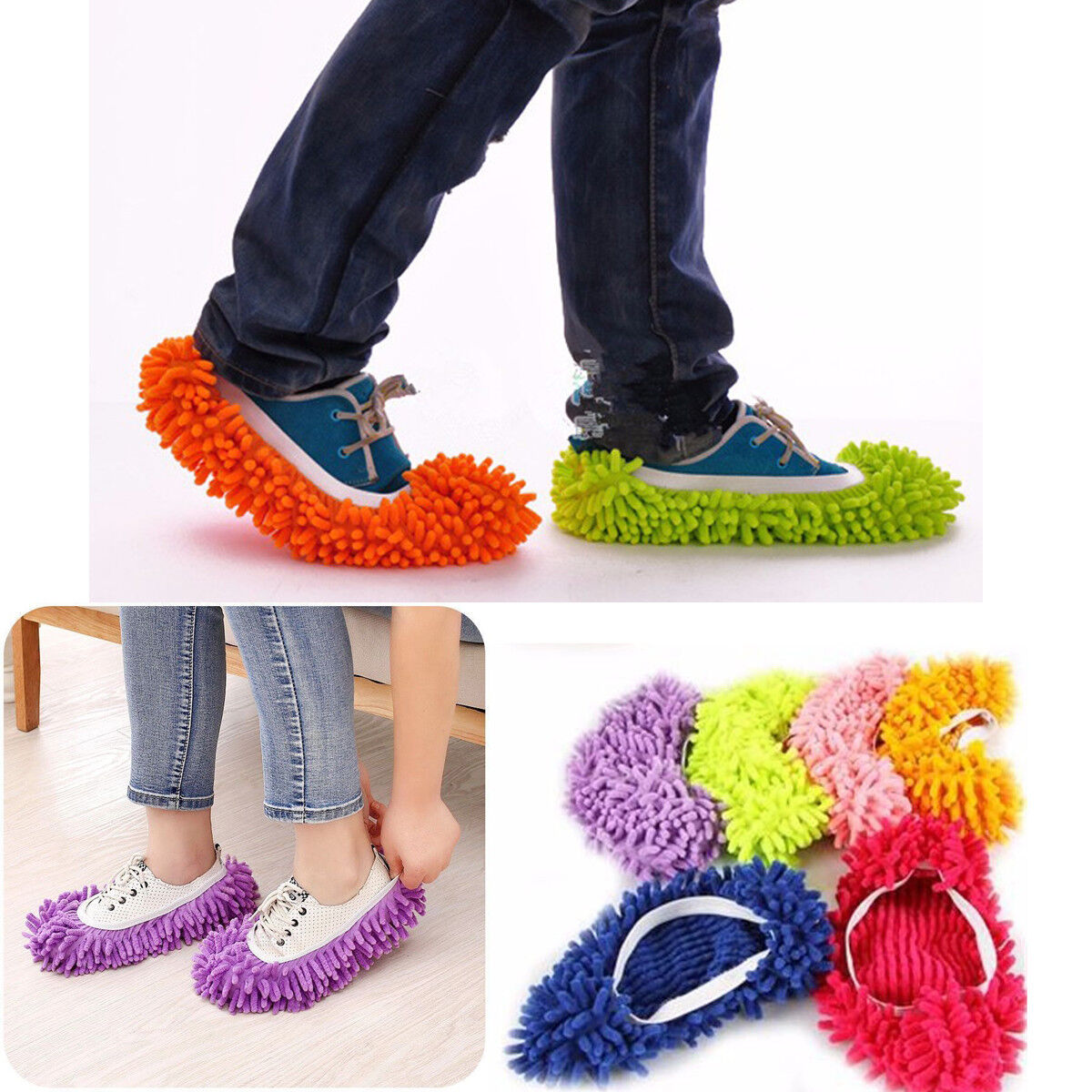 2 PANTOFOLE MOP PULISCI CASA PAVIMENTO IN MICROFIBRA COPRISCARPA CATTURA POLVERE