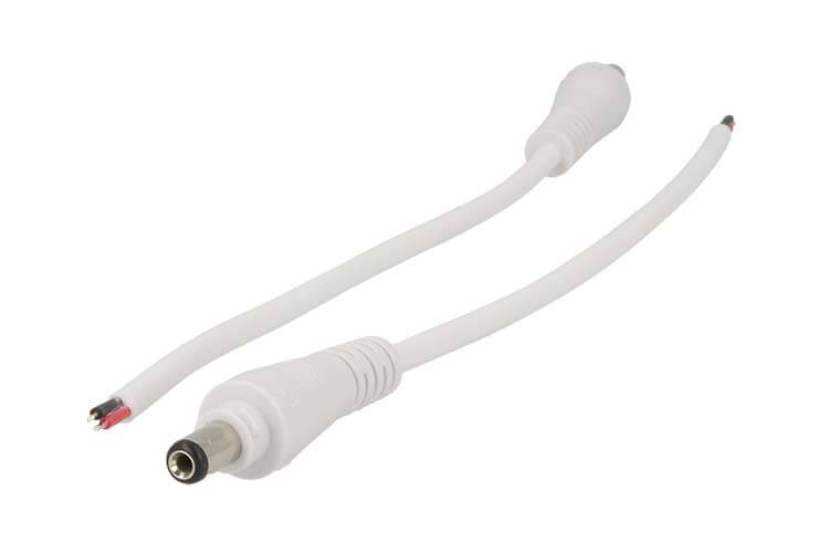 2 PZ Connettori Spinotto Maschio DC con Blocco Sicurezza 5,5mm x 2,1mm Bianco