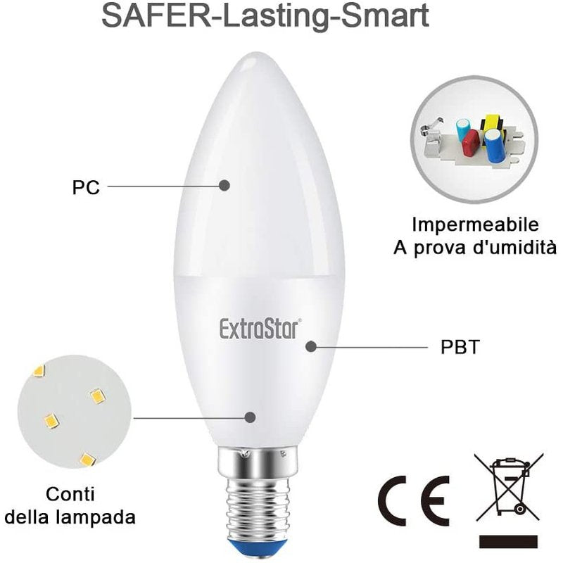 2 PZ Lampada A Led, Lampadina E14 C37 8W Bianco Freddo 6500K 760 Lumen