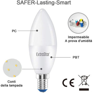 2 PZ Lampada A Led, Lampadina E14 C37 8W Bianco Freddo 6500K 760 Lumen