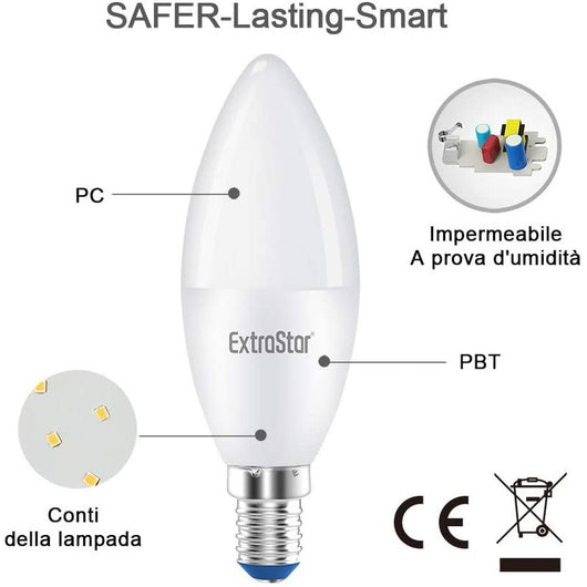 2 PZ Lampada A Led, Lampadina E14 C37 8W Bianco Freddo 6500K 760 Lumen