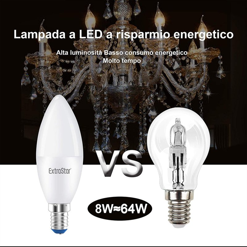 2 PZ Lampada A Led, Lampadina E14 C37 8W Bianco Neutro 4200K 720 Lumen