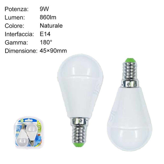 2 PZ Lampadina A Led E14 P45 G45 9W Luce Neutra 860 Lumen 4200K