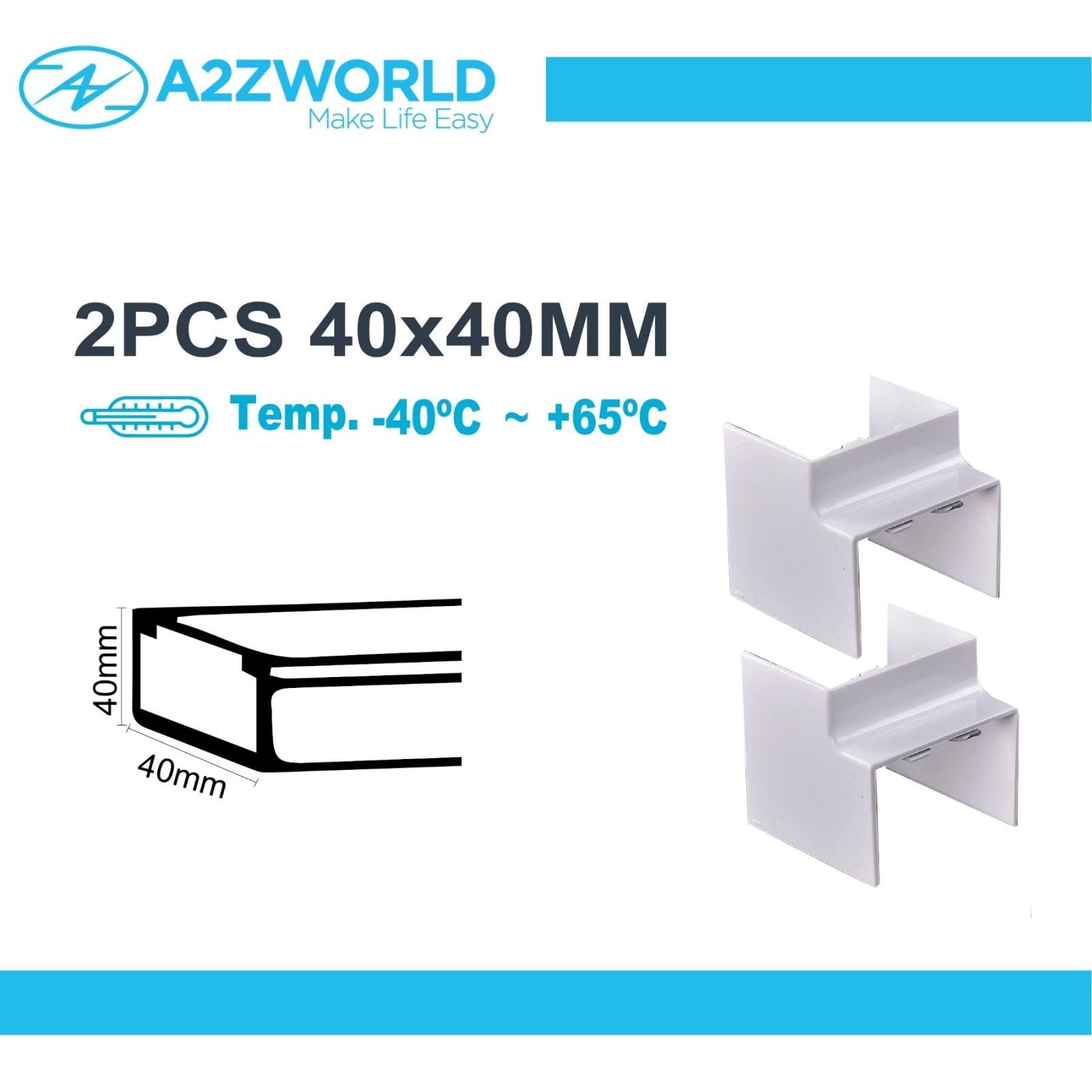 2 Pezzi Connettore Angolare Per Canaline Passacavi 40X40mm, Angolo Esterno 90°, Colore Bianco