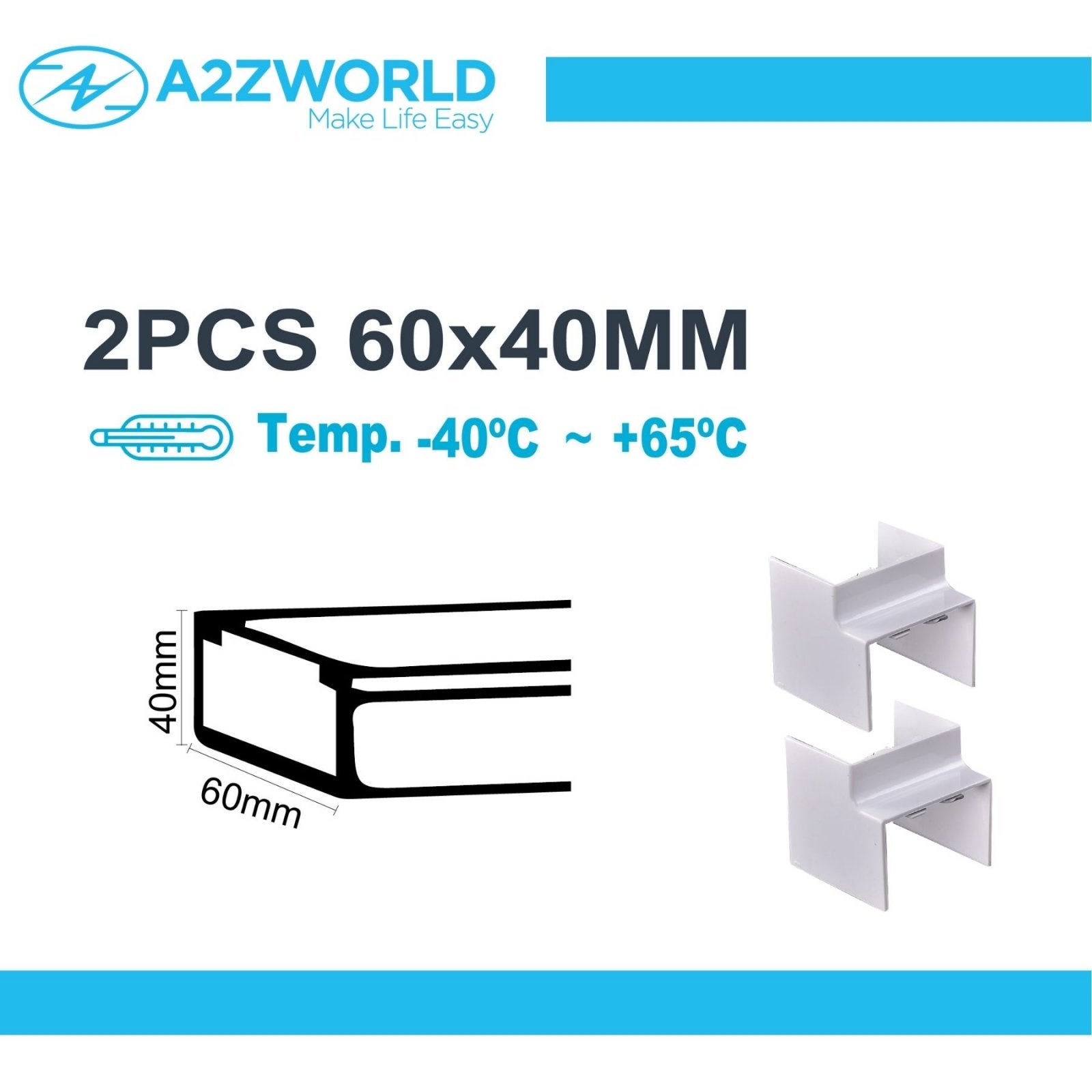 2 Pezzi Connettore Angolare Per Canaline Passacavi 60X40mm, Angolo Esterno 90°, Colore Bianco