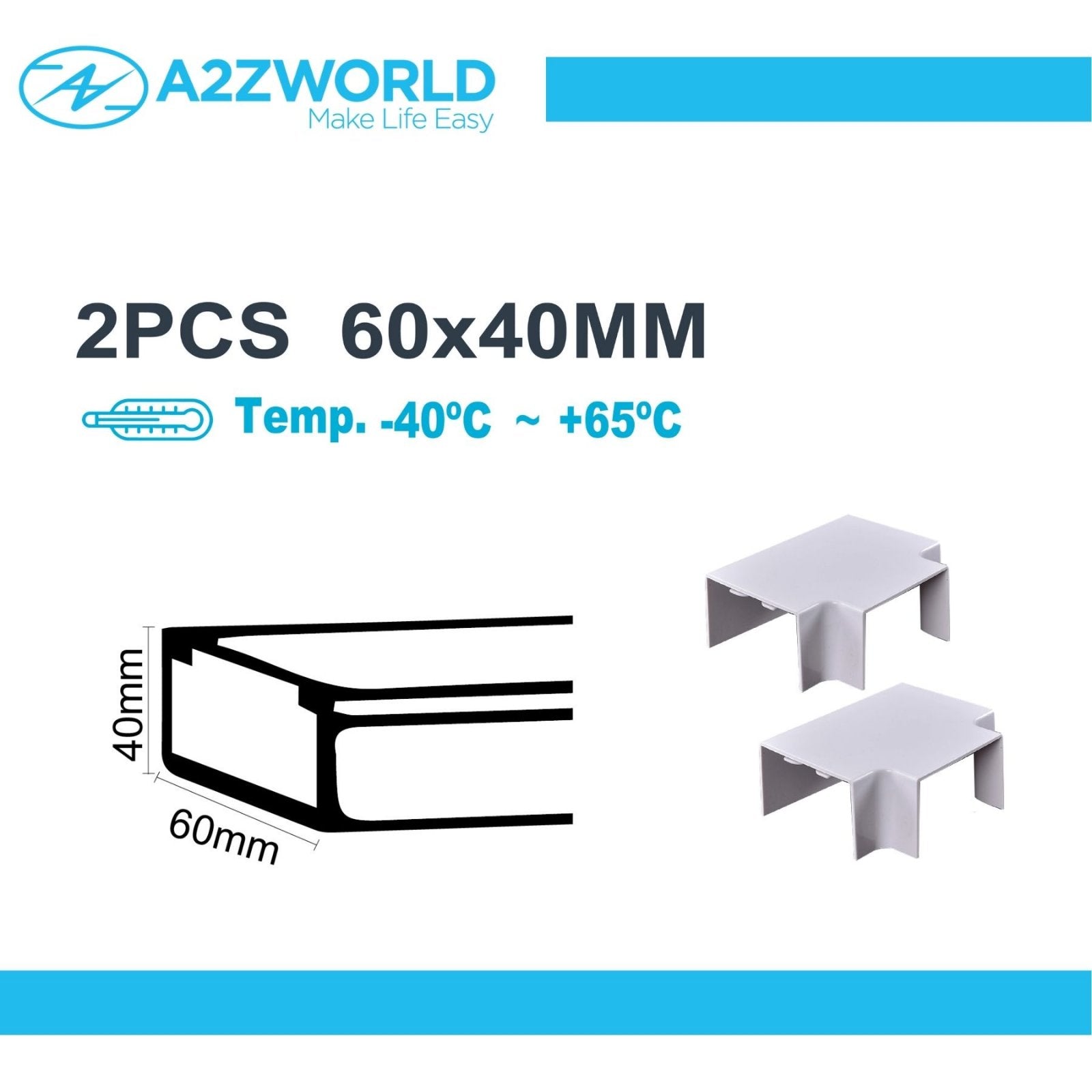 2 Pezzi Connettore Forma T Per Canaline Passacavi 60X40mm, Colore Bianco