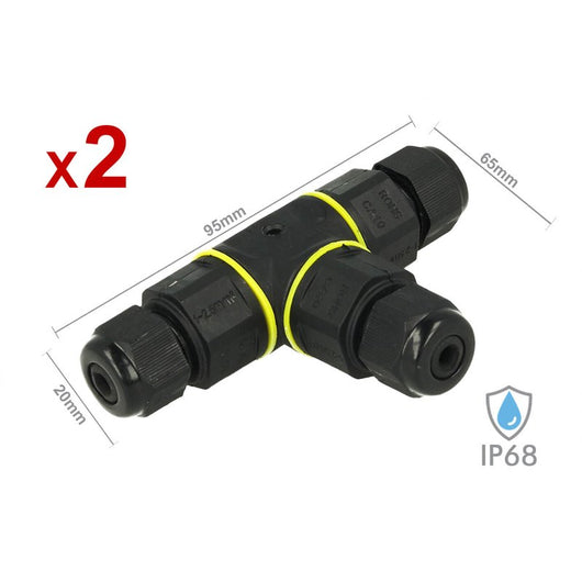 2 Pezzi Connettore Manicotto di Collegamento IP68 Forma T Cavo Raccordo Impermeabile 3 Poli Max Sezione 1,5mmq