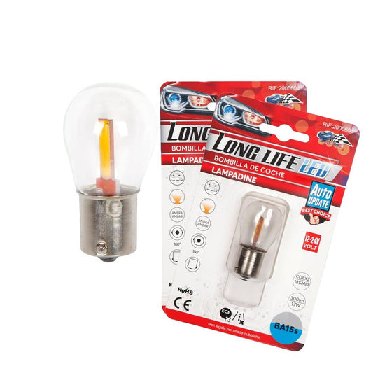 2 Pezzi Lampade LED BA15s S25 P21W 2 COB 12V 24V 300lm 1.7W Luce Gialla Ambra Piedi Dritti H50mm