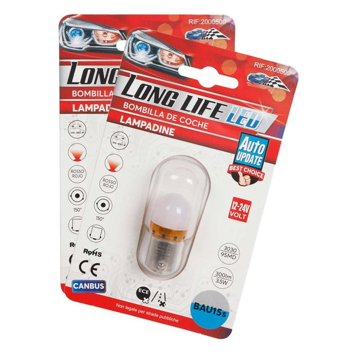 2 Pezzi Lampada LED BAU15S PY21W Rossa 9 SMD 3030 12V 24V 300lm 3.5W Piedi Storti