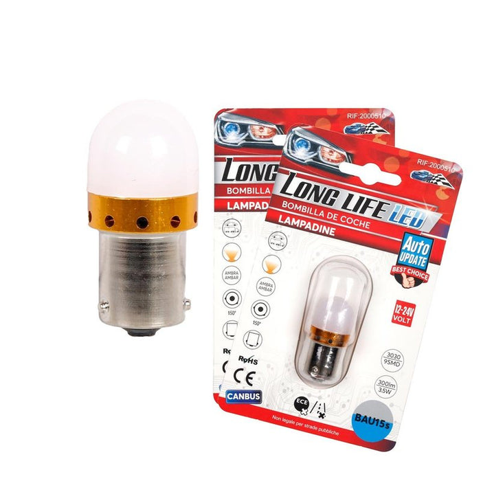 2 Pezzi Lampade LED BAU15S S25 PY21W 9 SMD 3030 12V 24V 300lm 3.5W Gialla Ambra Piedi Storti H41mm 360°