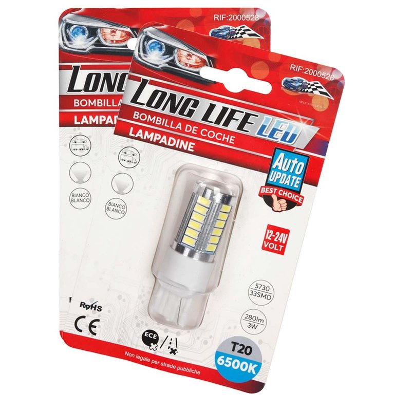 2 Pezzi Lampade LED T20 7440 W21W 33 SMD 5730 12V 24V 280lm 3W Bianco Freddo Auto Camion 61mm