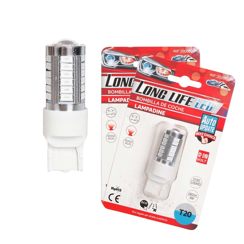 2 Pezzi Lampade LED T20 7440 W21W 33 SMD 5730 12V 24V 280lm 3W Rosso Auto Camion 61mm