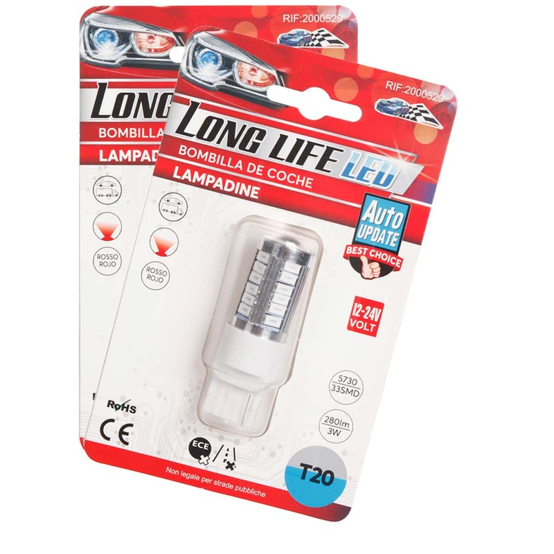 2 Pezzi Lampade LED T20 7440 W21W 33 SMD 5730 12V 24V 280lm 3W Rosso Auto Camion 61mm