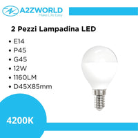 2 Pezzi Lampadina A Led, E14 P45 G45 12W 1160LM Bianco Neutro 4200K D45X85mm