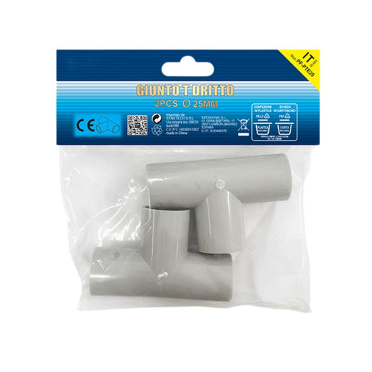 2 Pezzi Manicotto Giunto Raccordo Forma T 25mm per Tubo Rigido e Flessibile da 25mm Colore Grigio IP40