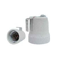 2 Pezzi Portalampade E27 in Ceramica Porcellana con Viti per Fili e Gancio in Ferro per Cantieri