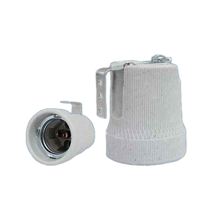 2 Pezzi Portalampade E27 in Ceramica Porcellana con Viti per Fili e Gancio in Ferro per Cantieri