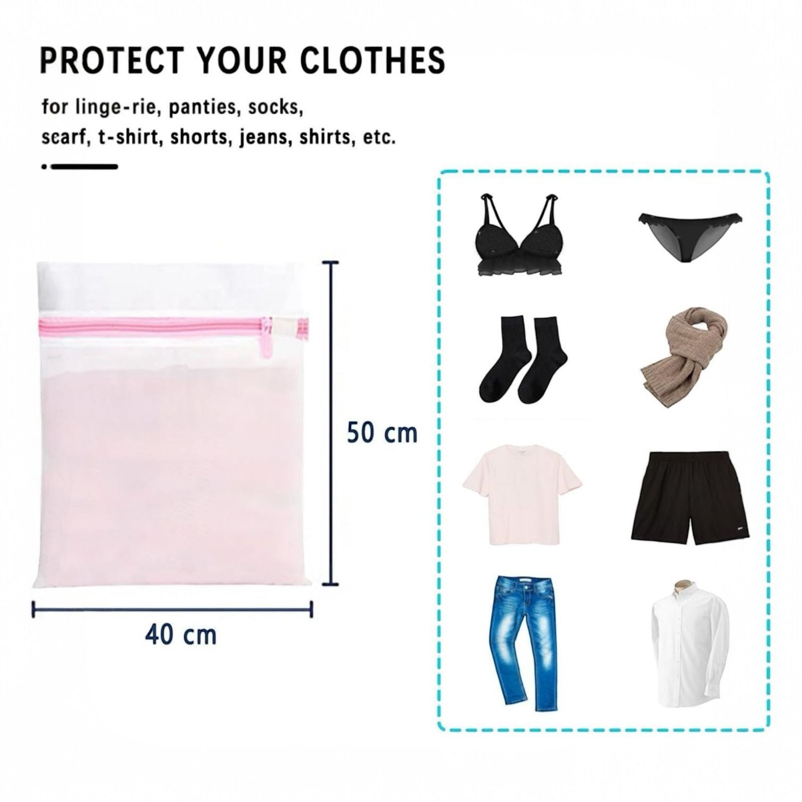 2 Sacchetti per Lavatrice, 50 x 40 cm Borsa Lavanderia con Cerniera  Art.59474