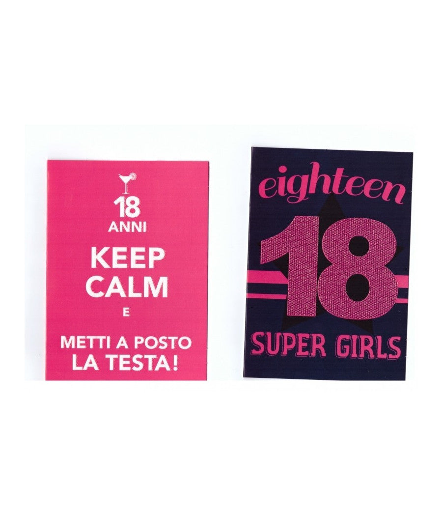 2 Biglietti Auguri Compleanno 18 Anni Fucsia Con Busta Keep Calm Super Girl         
