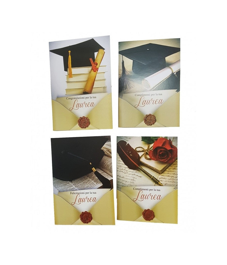 2 Biglietto Auguri Congratulazioni Laurea Con Busta Rosso Cappello Penna         