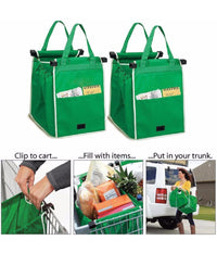 2 Borse Borsa Shopping Bag Carrello Spesa Con Ganci Per Appendere Supermercato         
